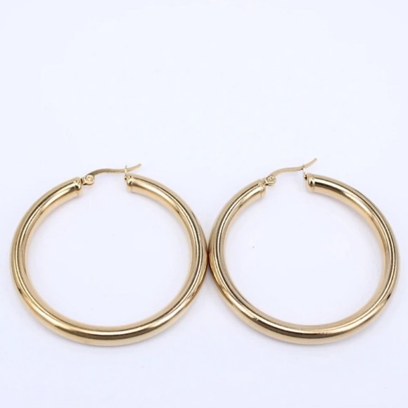 NEW 18K Yellow Gold Round 1.2” Tube Hoop Earrings - Picture 6 of 7